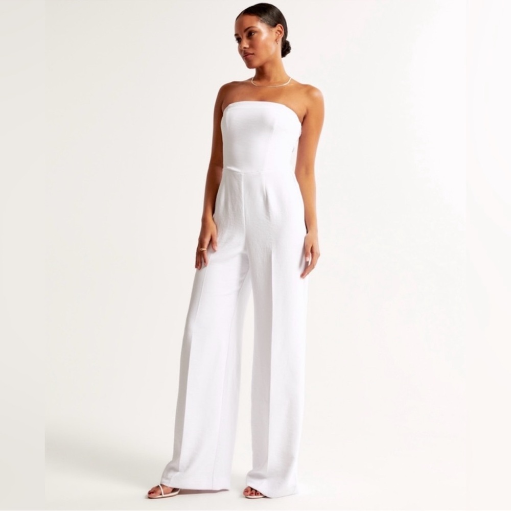 Abercrombie Strapless Premium Crepe Jumpsuit - White